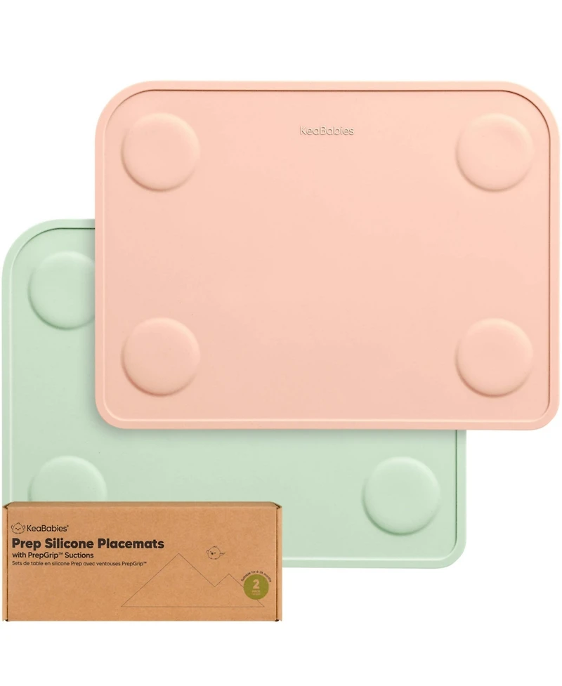 KeaBabies 2-Pack Prep Silicone Placemats for Toddlers, Kids, Non Slip Suction Dining Table Baby Placemat, Easy to Clean
