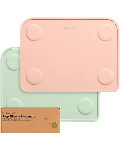 KeaBabies 2-Pack Prep Silicone Placemats for Toddlers, Kids, Non Slip Suction Dining Table Baby Placemat, Easy to Clean