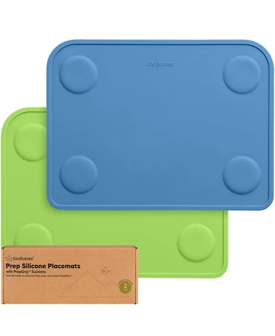 KeaBabies 2-Pack Prep Silicone Placemats for Toddlers, Kids, Non Slip Suction Dining Table Baby Placemat, Easy to Clean