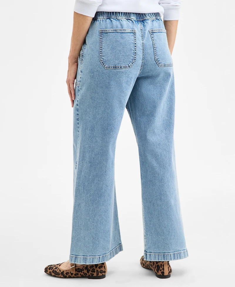 Style & Co Petite High-Rise Pull-On Wide-Leg Jeans, Exclusively at Macy's
