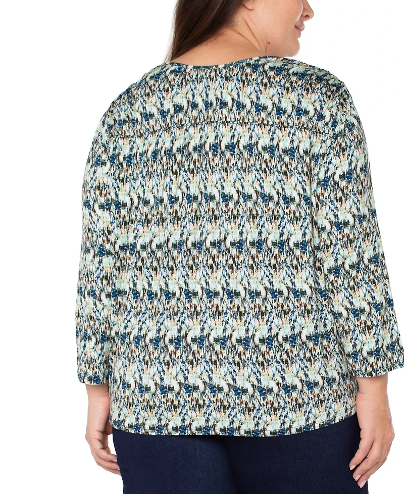 Liverpool Plus Printed 3/4-Sleeve V-Neck Top