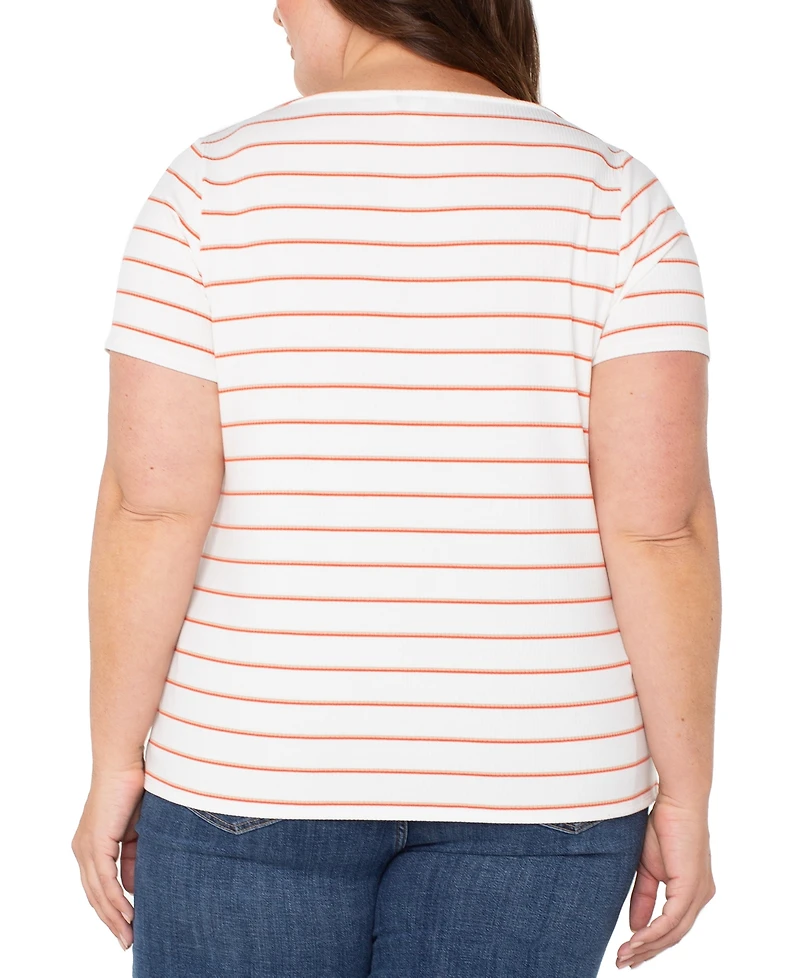 Liverpool Plus Striped Short-Sleeve Boat Neck T-Shirt