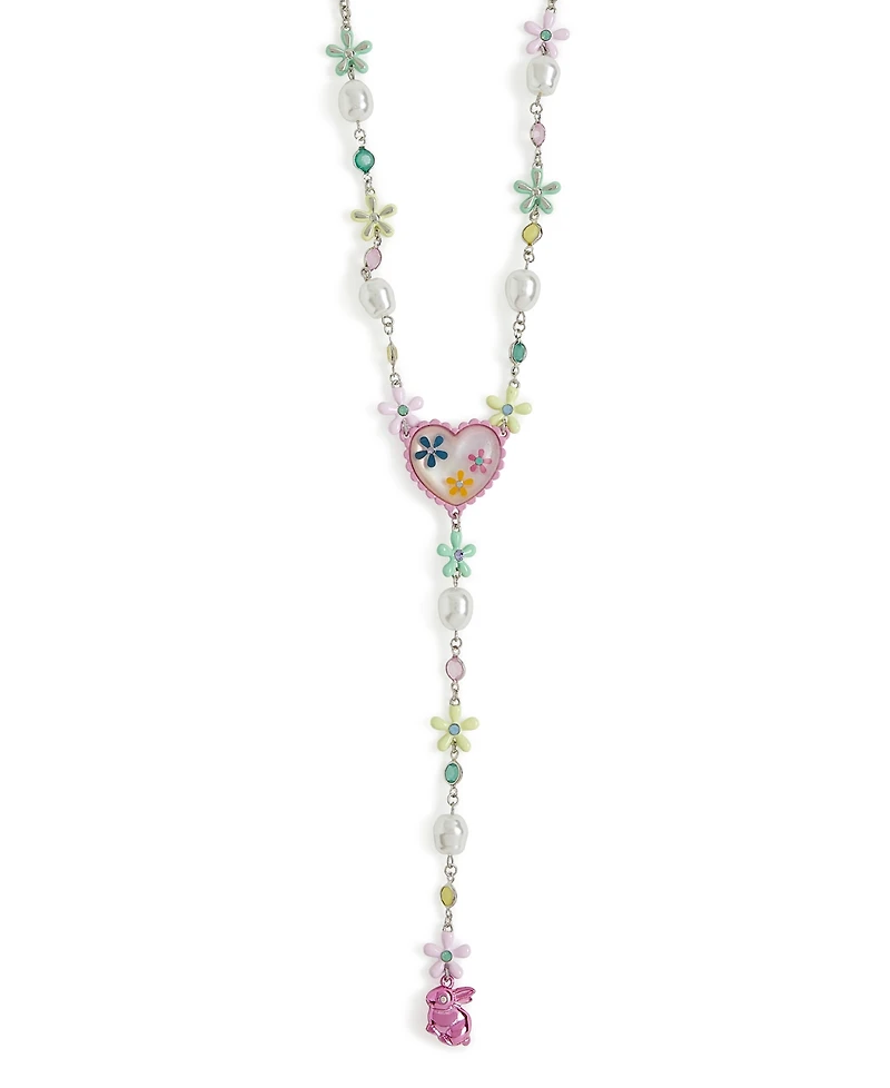 Betsey Johnson Faux Stone Spring Floral Heart Y Necklace