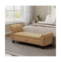 64.5 Inch Velvet Upholstered Storage Bench, Tufted Bed Bench with Nailhead Trim for Bedroom-The Pop Home