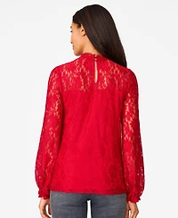 Cable & Gauge Women's Lace Trim Mock Neck Top