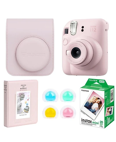 Fujifilm Instax Mini 12 Instant Film Camera, Blossom Pink Bundle with Custom Case, Accessory Kit and Daylight Film, Twin Pack (20