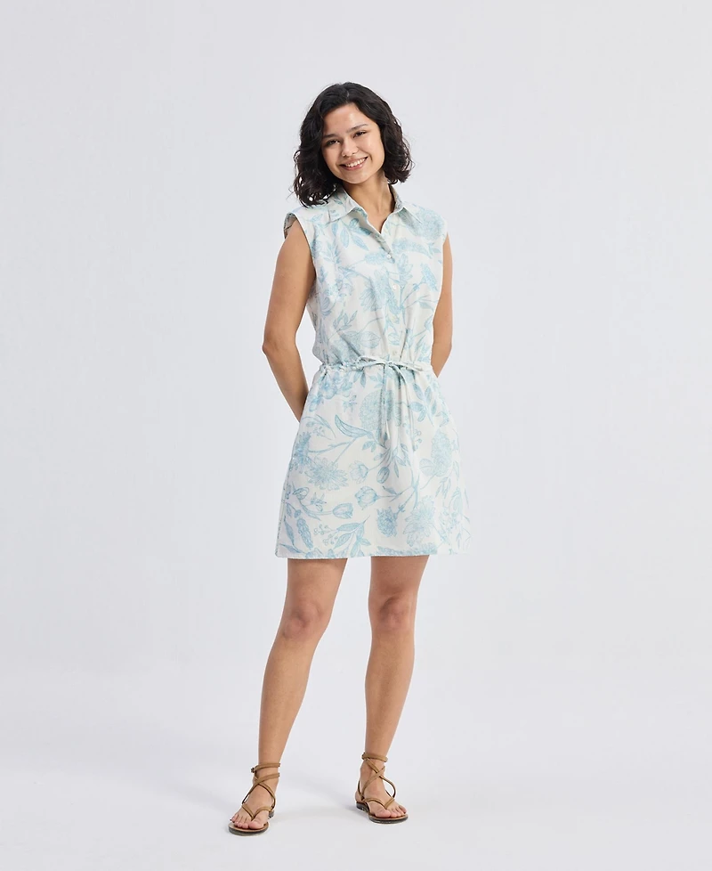 Reistor Women's Drawstring Shirt Dress Blue Florals