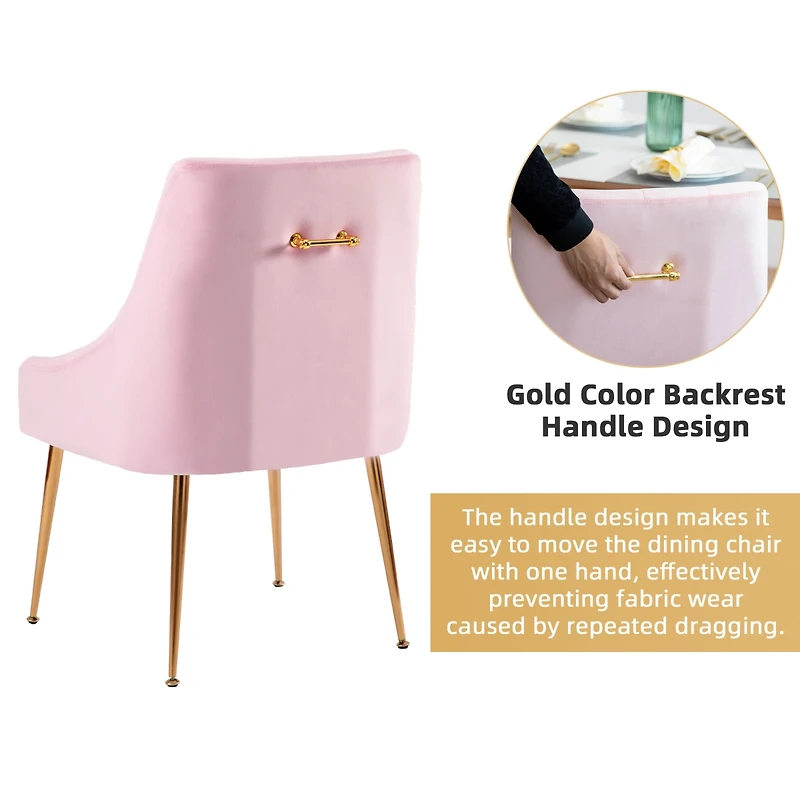 Dyhome Modern Velvet Upholstered Dining Chairs Set of 2, Mid Century Side with 5.12” Cushions and Back Pull Rod for Kitchen, Living Room
