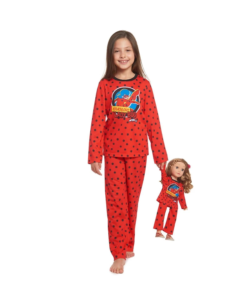Miraculous Girls Ladybug Pajama Shirt Pants and Matching Doll Outfits 4 Piece Set