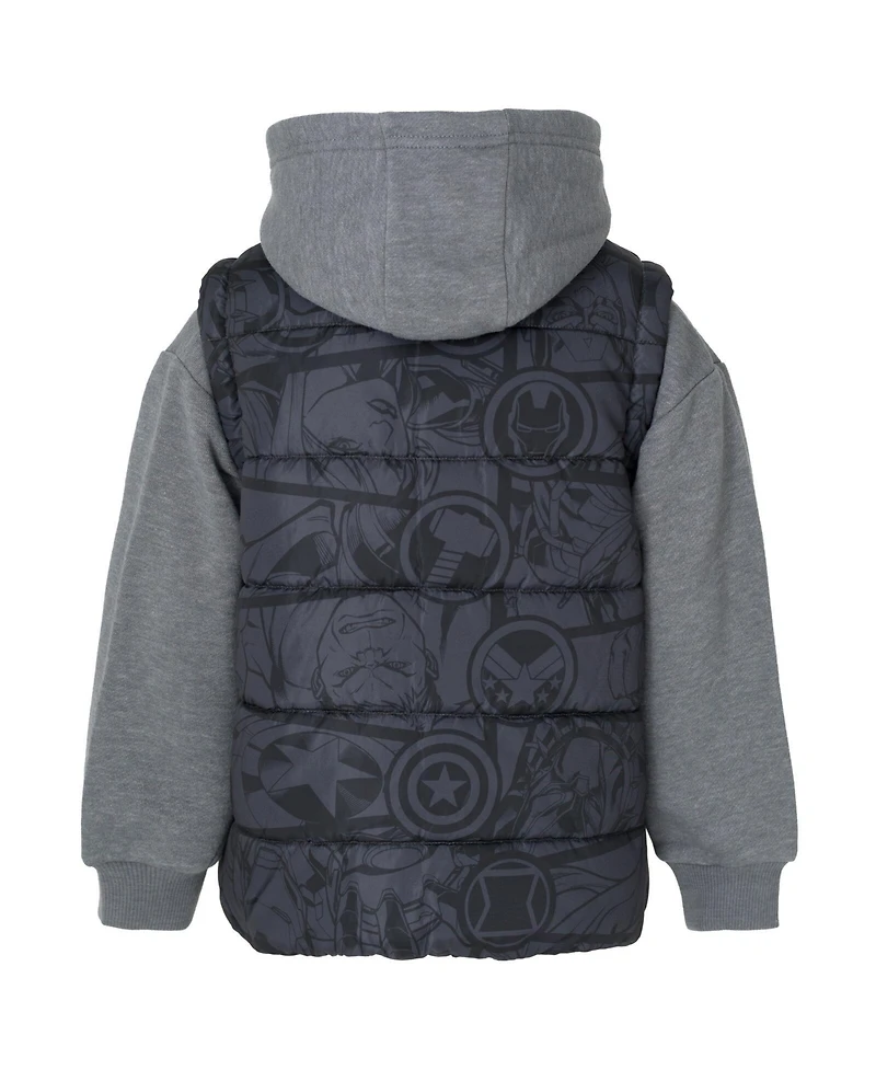 Avengers Boys Marvel Zip Up Vest 2fer Jacket and Pullover Fleece Hoodie