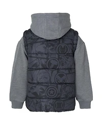 Avengers Boys Marvel Zip Up Vest 2fer Jacket and Pullover Fleece Hoodie