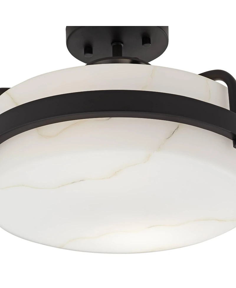 Bregman 13" Modern Semi Flush-Mount Ceiling Light Fixture Kitchen Foyer Hallway Drum Round Black Finish White Stone Glass Metal Bedroom Bathroom