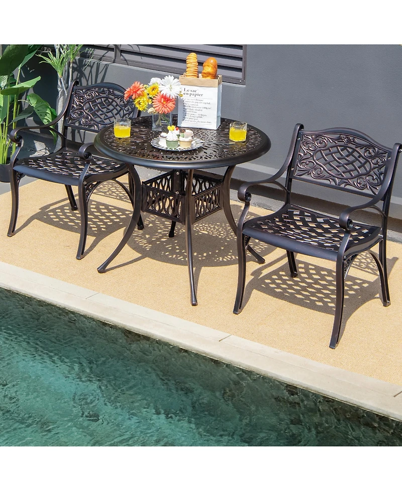 4PCS Patio Dining Bistro Chair All Weather Cast Aluminum Armrest Garden