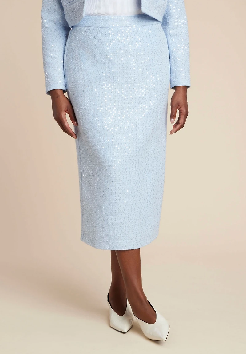 Eloquii Women's Plus Sequin Tweed Midi Skirt