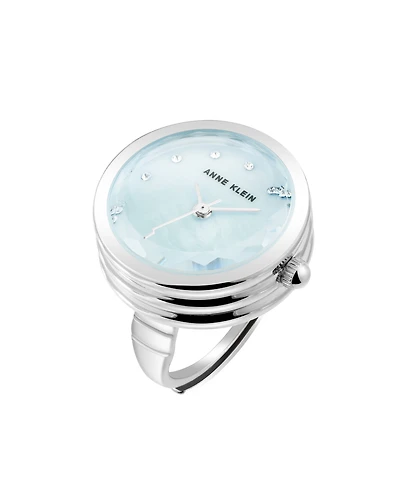 Anne Klein Women's Quartz Aqua and Silver-Tone Metal Alloy Ring Watch, 20mm