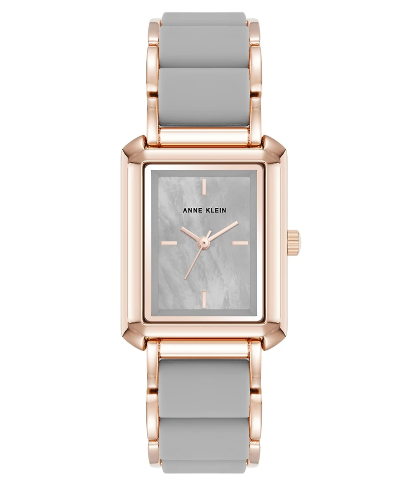 Anne Klein Women's Quartz Casual Rectangular Gray Silicone with Rose Gold-Tone Metal Alloy Bracelet Watch, 26mm