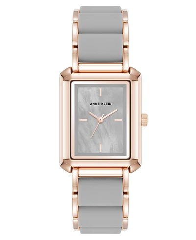 Anne Klein Women's Quartz Casual Rectangular Gray Silicone with Rose Gold-Tone Metal Alloy Bracelet Watch, 26mm