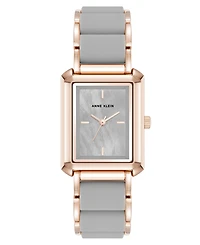 Anne Klein Women's Quartz Casual Rectangular Gray Silicone with Rose Gold-Tone Metal Alloy Bracelet Watch, 26mm