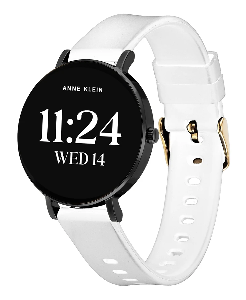 Anne Klein Women's Connect It Prism Smartwatch with Gold-Tone Metal Alloy and White Silicone Band, 30mm