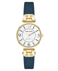 Anne Klein Women's Quartz Blue Leather and Gold-Tone Metal Alloy Strap Watch, 26mm