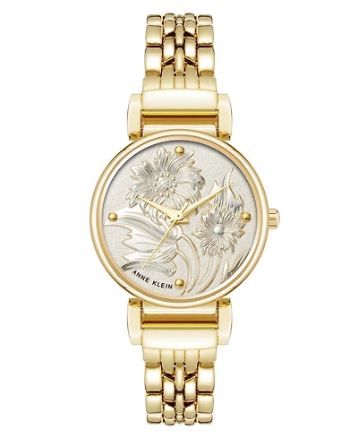 Anne Klein Women's Quartz Floral Gold-Tone Metal Alloy Watch, 30mm