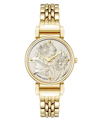 Anne Klein Women's Quartz Floral Gold-Tone Metal Alloy Watch, 30mm