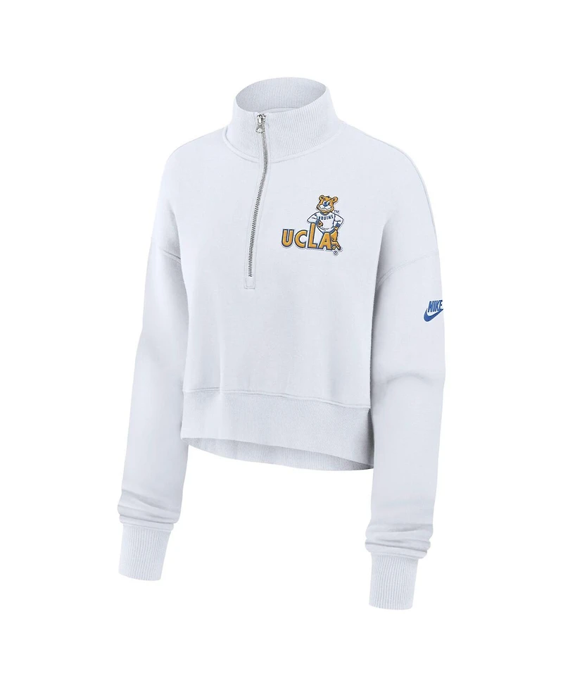 Nike Women's White Ucla Bruins Legacy Elevated Logo Cropped Half-Zip Sweatshirt
