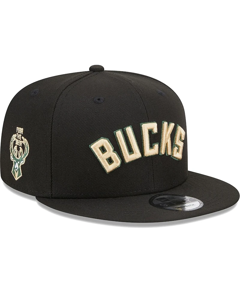 New Era Men's Black Milwaukee Bucks Jersey Hook Statement Edition 9FIFTY Snapback Hat