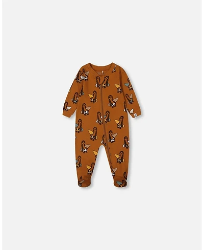 Deux par Deux Baby Boys Printed Cotton One-Piece Pajama Sloths On Tan Background