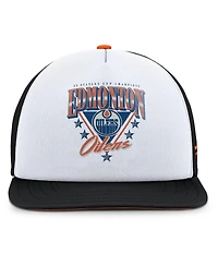 Fanatics Men's White/Black Edmonton Oilers Decades Collection Foam Front Snapback Hat