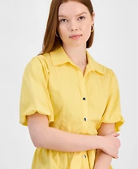 T Tahari Women's Puff-Sleeve Belted Tiered Shirtdress