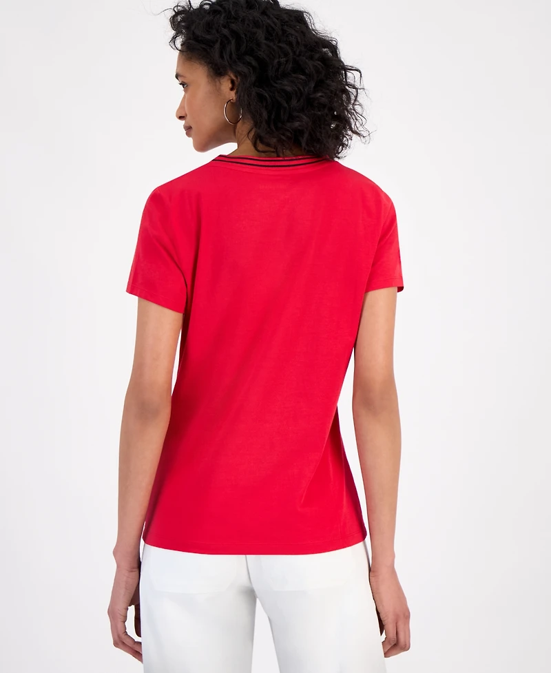 Nautica Jeans Women's Solid Stripe-Trim V-Neck