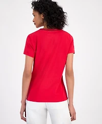 Nautica Jeans Women's Solid Stripe-Trim V-Neck