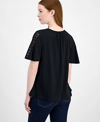 Style & Co Women's Lace-Trim V-Neck Top, Exclusively at Macy's