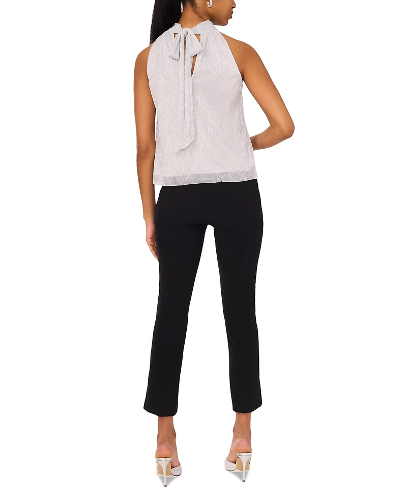 Msk Petite Metallic Jersey Back-Tie Halter Top
