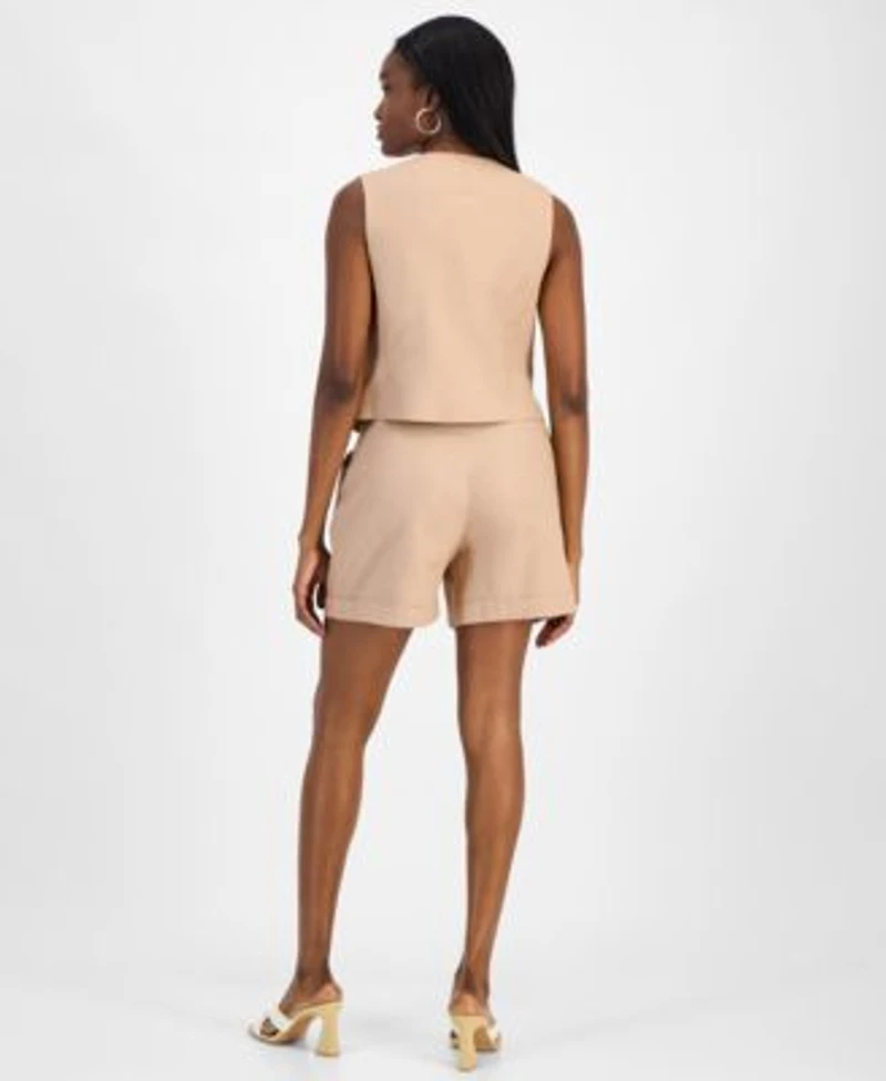 Bar Iii Womens Button Front Vest Cuffed Pleat Front Shorts Exclusively At Macys