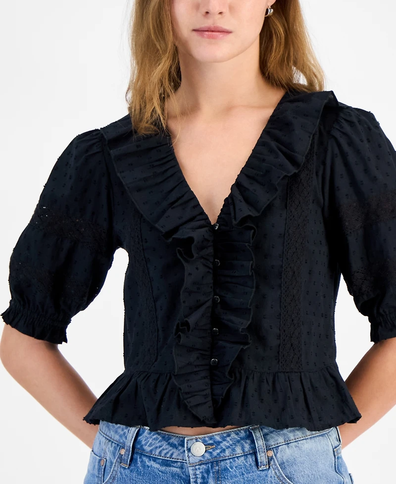 And Now This Women's Cotton Ruffled Cropped Elbow-Sleeve Blouse, Exclusively at Macy's