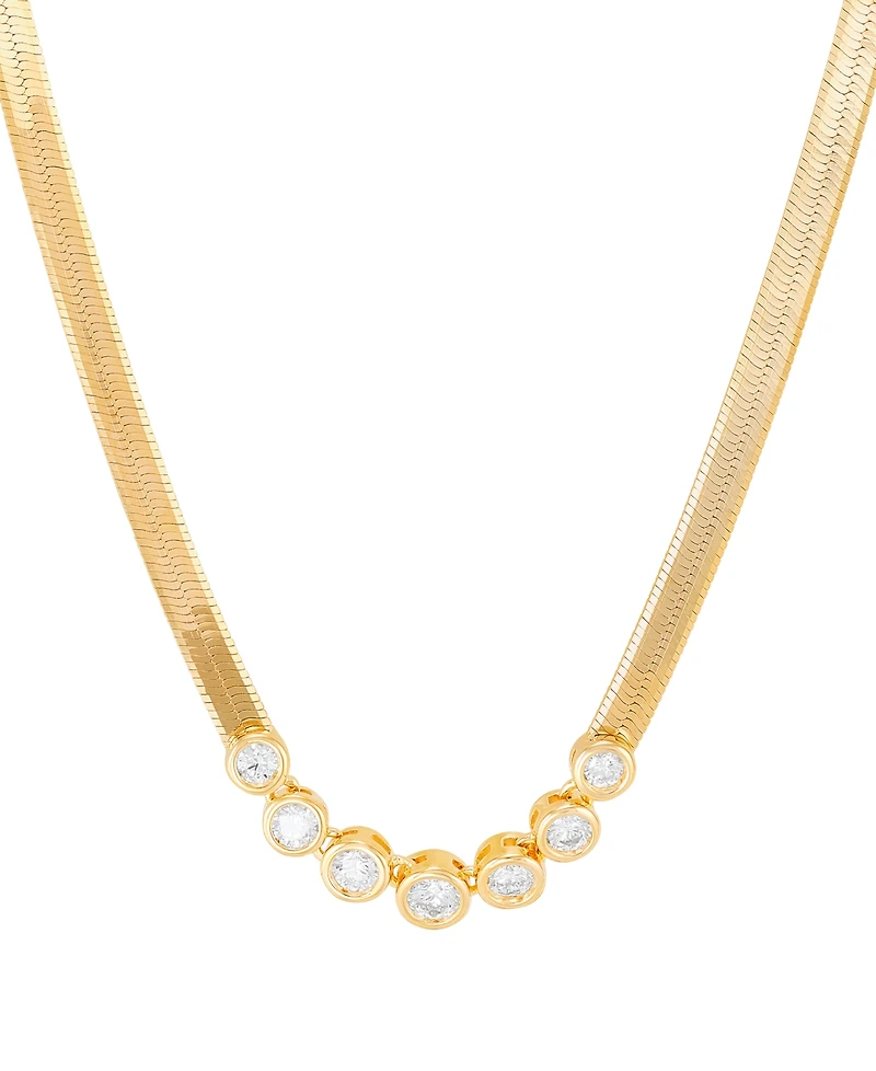 Forever Grown Diamonds Lab Grown Diamond Bezel Herringbone Collar Necklace (1/2 ct. t.w.) in 14k Gold-Plated Sterling Silver, 16" + 2" extender