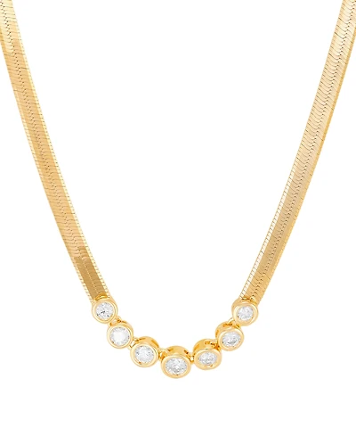 Forever Grown Diamonds Lab Grown Diamond Bezel Herringbone Collar Necklace (1/2 ct. t.w.) in 14k Gold-Plated Sterling Silver, 16" + 2" extender