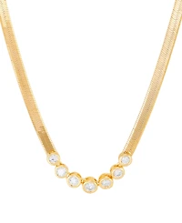 Forever Grown Diamonds Lab Grown Diamond Bezel Herringbone Collar Necklace (1/2 ct. t.w.) in 14k Gold-Plated Sterling Silver, 16" + 2" extender