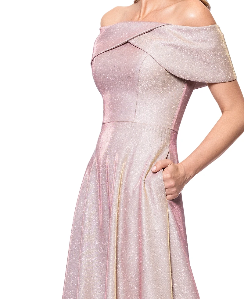 Betsy & Adam Women's Off-The-Shoulder Glitter Gown