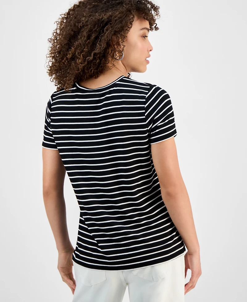 Liverpool Los Angeles Petite Striped Crewneck Short-Sleeve T-Shirt