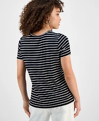 Liverpool Los Angeles Petite Striped Crewneck Short-Sleeve T-Shirt