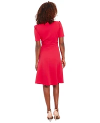 London Times Petite Stand-Collar Fit & Flare Dress