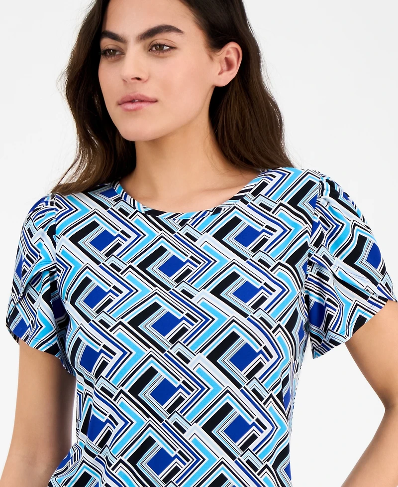 Ak Anne Klein Petite Geo-Print Tulip-Sleeve Top