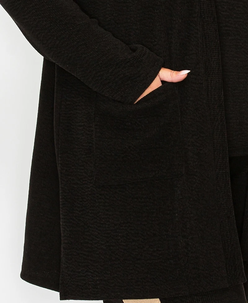 Coin 1804 Plus Textured Rib Front Pocket Side Slit Cardigan Sweater