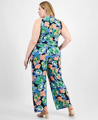 Tahari Plus Twist Halter-Neck Jersey Jumpsuit