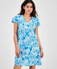 Anne Klein Women's Printed Double Flutter-Sleeve Mini Dress