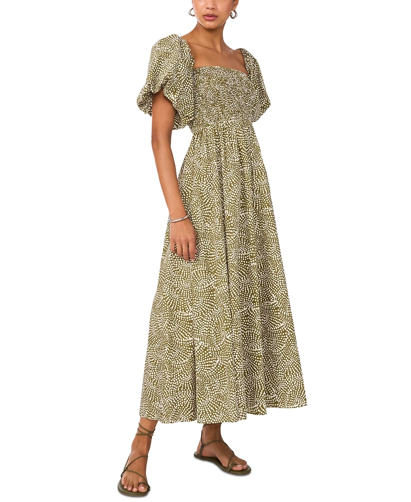 1.state Women's Printed Puff-Sleeve Midi Dress