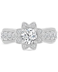 Cubic Zirconia Star Halo Milgrain Bead Ring Sterling Silver